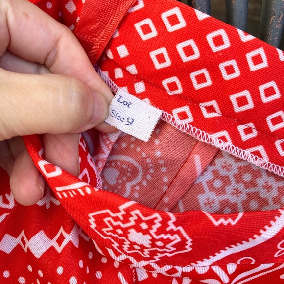 Vintage 1960s 1970s Red White Western Bandana Patchwork Print Wide Pants Sz XXS - Picture 5 of 12